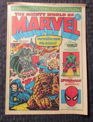1972 The Mighty World Of Marvel 10 Fvf Uk Weekly Fantastic Four Hulk Spider - Man