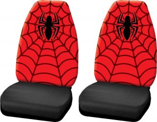 2pc Universal Marvel Comics Spiderman Red Black Front Highback Seat Covers Set