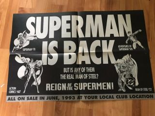 1993 Superman Is Back Reign Of The Supermen Comic Fest Promo Poster Dc Comics