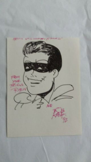 Bob Kane Hand Drawn And Signed Robin Ink On Cardstock 1992 ^batman