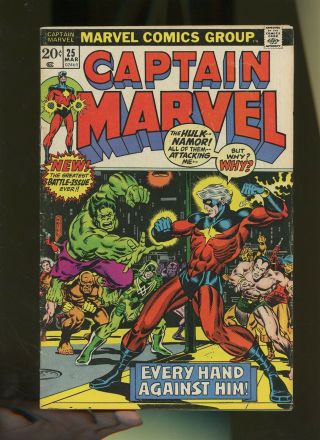 Captain Marvel 25 Vg 3.  5 1 Book Mar - Vell Comics Vol.  1 1st Skragg 1973