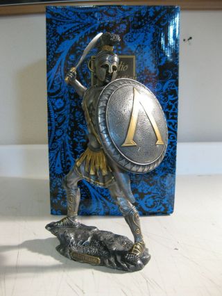 Statue Fully Painted 13.  25 Inch Spartan Warrior With Sword And Shield