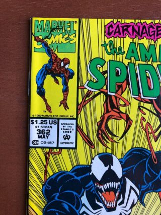 The Spider - Man 362 (1992) 9.  2 NM Marvel Key Issue Comic Carnage App 2