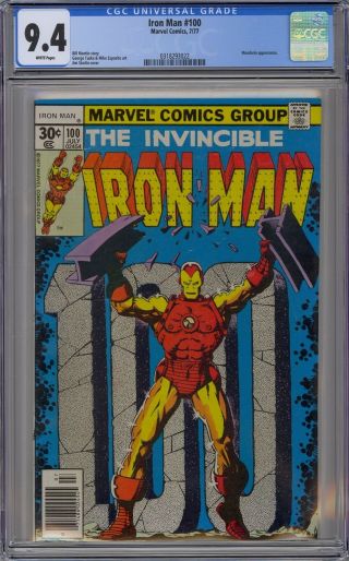 Invincible Iron Man 100 Cgc 9.  4 Nm Wp Milestone Starlin Cvr Marvel Comics 1977