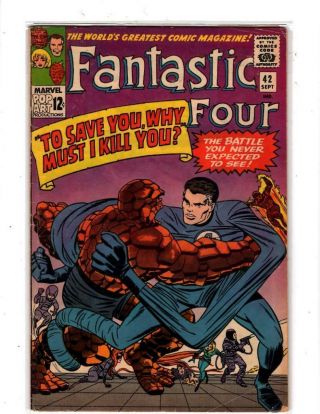 Fantastic Four 42 Thing Vs Reed Richards Battle - Marvel 1965 - Stan Lee 4.  0