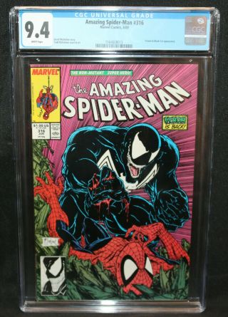 Spider - Man 316 - Todd Mcfarlane Venom & Black Cat Cgc Grade 9.  4 - 1989
