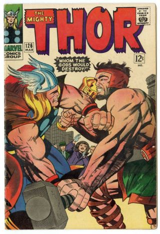 Thor 126 (1) Fn,  6.  5 Ow/white Pages Hercules Cover Marvel 1966