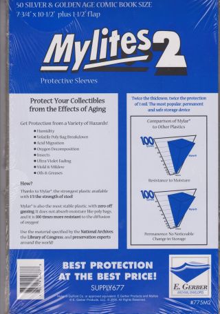100 E.  Gerber Mylites 2 Mil Mylar Thick Silver Age Comic Book Bags Sleeves 775m2