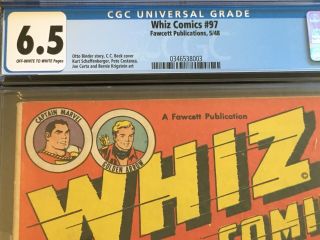 WHIZ COMICS 97 CGC 6.  5 OW - W 1948 Captain Marvel Shazam movie CC Beck Krigstein 2