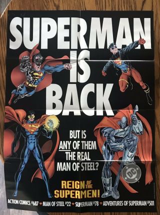 1993 Superman Is Back Reign Of The Supermen Retailer Promo Poster Dc Comics