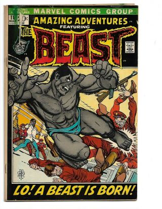 Adventures Featuring The Beast 11 Marvel 1972 1st App Furry Beast