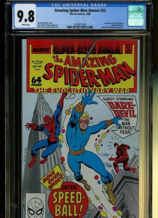 Spider - Man Annual 22 Cgc 9.  8 | Marvel | 1st Speedball - Robbie Baldwin.