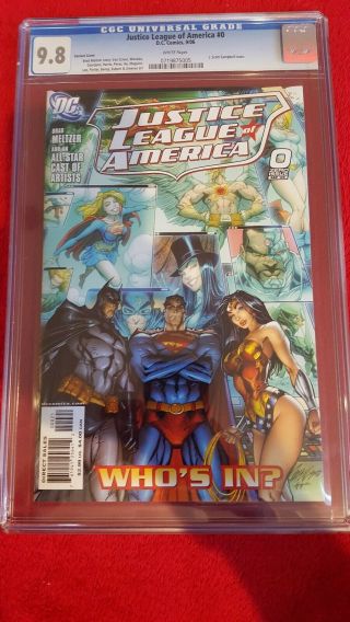 Justice League Of America 0 Cgc 9.  8 Variant Cover J.  Scott Campbell 2006 Nm,