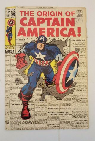 Marvel Comics Captain America Issue 109 Jan 1969 " The Origin Of Captain America "