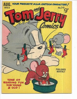 Tom & Jerry Comics 77 1955 Australian Cat Whisker Clothesline Cover