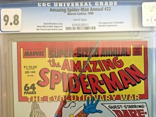 Spider - Man Annual 22 Cgc 9.  8 Nm/mt White Pages 1st Appearance Speedball