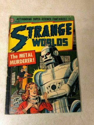 Strange Worlds 8 Key Classic Robot Cover Kubert Sci Fi Avon 1952 Metal Murderer