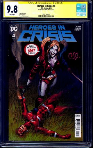 Heroes In Crisis 4 Harley Cgc Ss 9.  8 Signed In Metallic Red Clay Mann Nm/mt