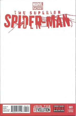 Superior Spider - Man 1 Blank Sketch Cover Variant Nm,  Hard To Find Spiderman