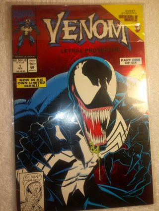 Venom Lethal Protector 1 First Print,  Heavy Stock Red Foil Cover,  Nm