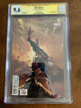 Spider - Man 2 Signed By J.  Scott Campbell Captain America Variant Cgc 9.  6