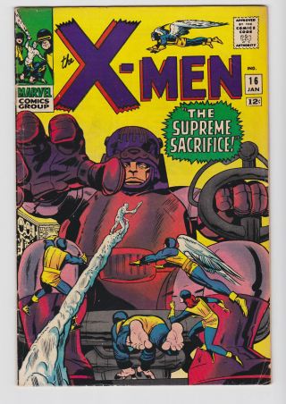 X - Men 16 1966 Marvel Jack Kirby Layouts Stan Lee Sentinels Vg - Fn 5.  0