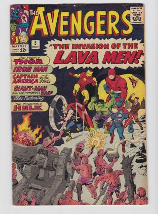Avengers 5 1964 Marvel Lava Men Hulk Jack Kirby Stan Lee Vg,  4.  5