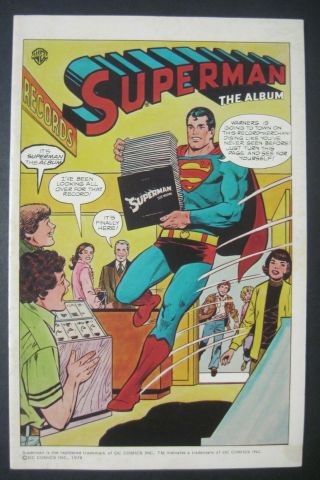 Superman The Album 1978 Rare Wb Warner Bros.  Promo Advertisement Dc Comics