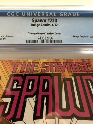 Spawn 220 Savage Dragon Variant Cover CGC 9.  8 6