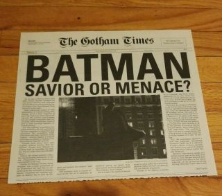 Batman The Dark Knight Gotham Times Savior Or Menace Newspaper Vol.  3 Promo Item