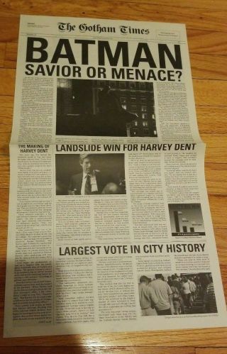 Batman The Dark Knight Gotham Times SAVIOR OR MENACE Newspaper VOL.  3 Promo Item 2