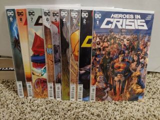 Heroes In Crisis Full Set 1,  2,  3,  4,  5,  6,  7,  8,  9.  Vf,  Bagged And Boarded, .