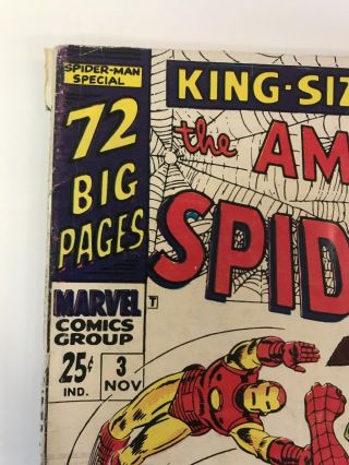 The Spider - Man Annual 3 Marvel Comics 1966 Avengers & Hulk App.  VG, 2