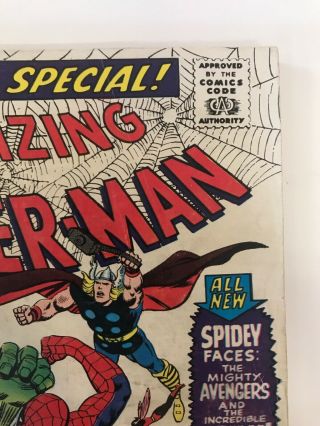 The Spider - Man Annual 3 Marvel Comics 1966 Avengers & Hulk App.  VG, 3
