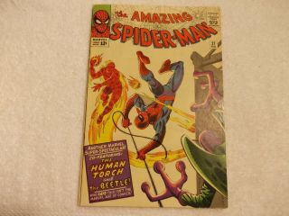 Spider - Man 21 1965 2nd Beetle Human Torch Marvel Silver Age Lee Ditko 1