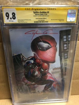 Spider - Geddon 0 Cgc 9.  8 Nycc 2018 Signed Clayton Crain Exclusive Virgin Cover