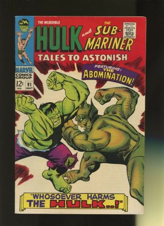 Tales To Astonish 91 Fn/vf 7.  0 1 Book Marvel Hulk & Sub - Mariner,  Abomination