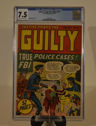 Justice Traps The Guilty 10 Golden Age - Prize Comics Cgc 7.  5
