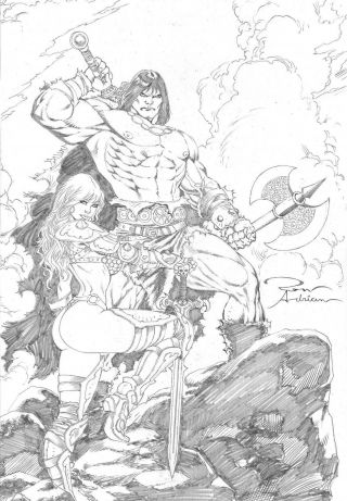 Red Sonja And Conan (11 " X17 ") By Ron Adrian - Ed Benes Studio