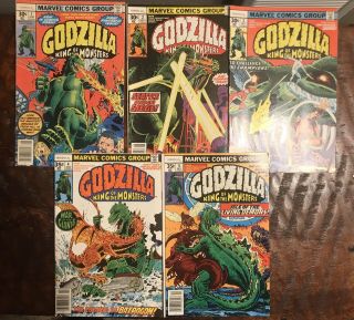 Godzilla King Of The Monsters Complete Set 1 - 5 1977 Marvel Comics