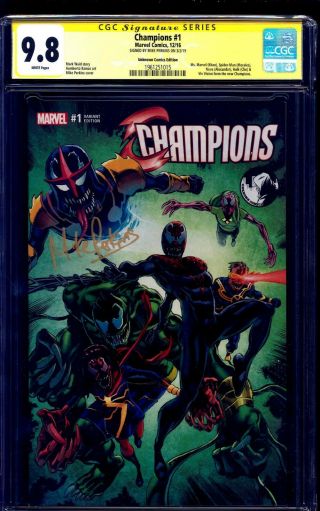 Champions 1 Unknown Comics Variant Cgc Ss 9.  8 Signed Mike Perkins Nm/mt