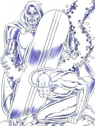 Doctor Doom & The Silver Surfer Comic Art Pencil Sketch By James Chen
