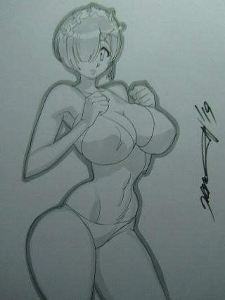 Rem Re:zero Girl Sexy Busty Sketch Pinup - Daikon Art