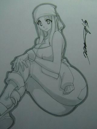Winry Fullmetal Alchemist Girl Sexy Busty Sketch Pinup - Daikon Art