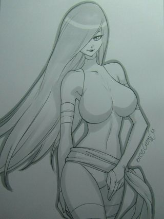 Psylocke X - Men Girl Sexy Busty Sketch Pinup - Mikan Art