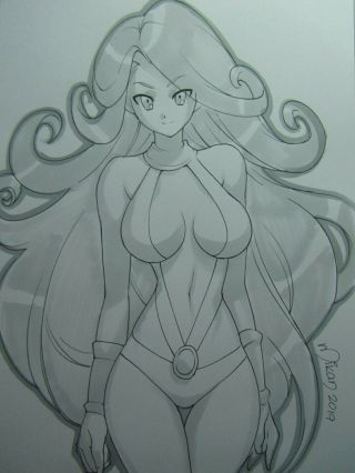 Starfire Titans Girl Sexy Busty Sketch Pinup - Mikan Art