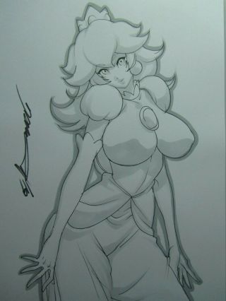 Princess Peach Mario Girl Sexy Busty Sketch Pinup - Daikon Art