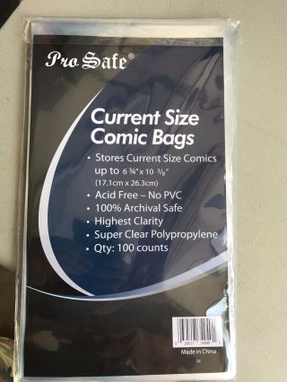 100 Pro Safe Bags Only For Comic Books Current Size
