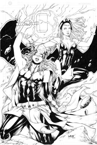 Thor Girl And Storm (11 " X17 ") By Leo Matos - Ed Benes Studio
