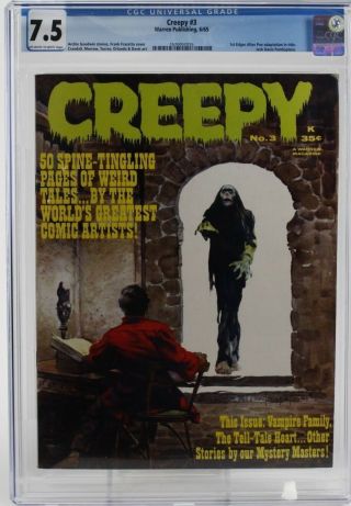 Warren Creepy 3 Comic Book Cgc 7.  5 1st Edgar Allen Poe Adaption Frazetta Art